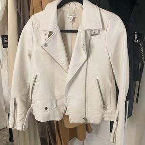 TOPSHOP White Moto Jacket Faux Leather